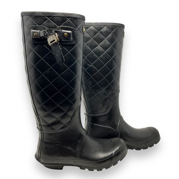 Barbour Black Quilted Winter Rain Boots - Picture 1 of 6